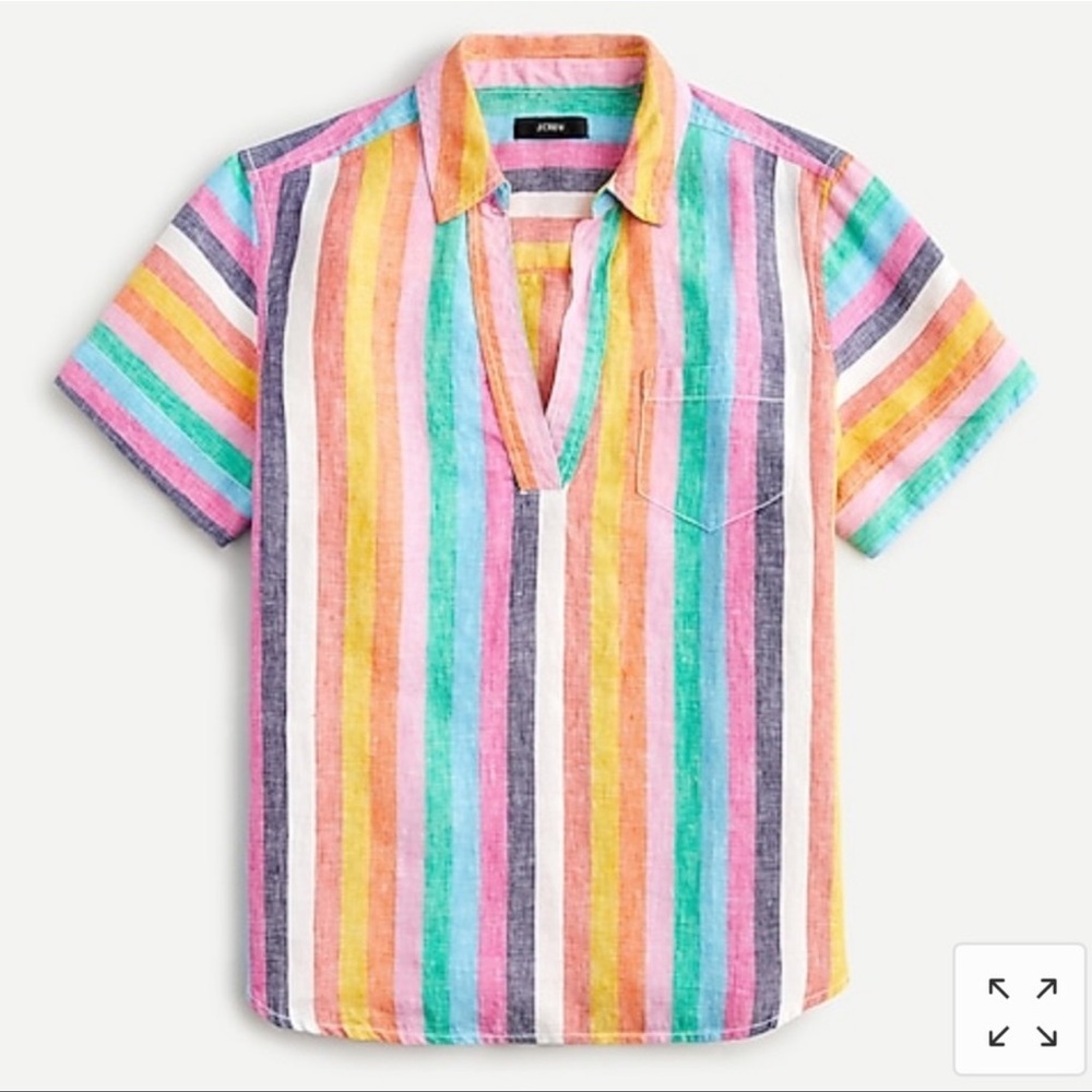 JCrew Short sleeve linen top in rainbow stripe.